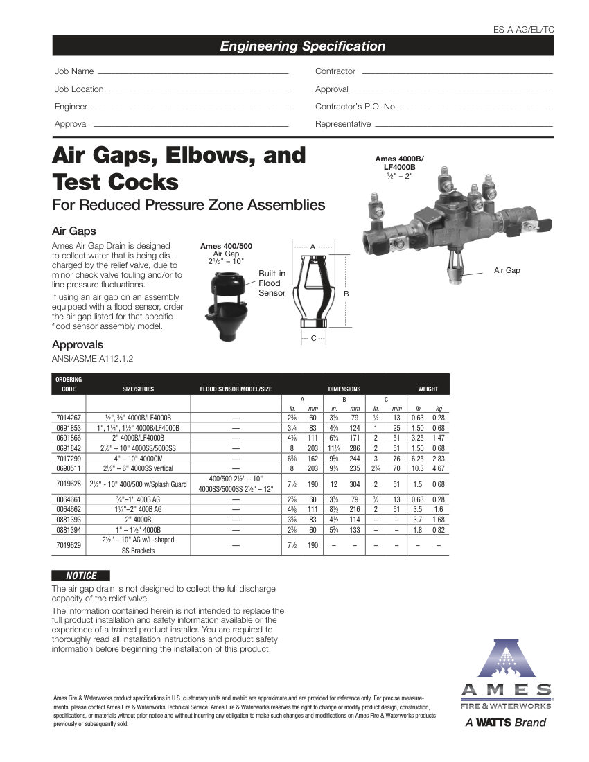 Ames Fire & Waterworks 7014267 cut sheet — first page