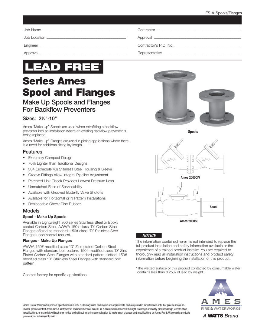 Ames Fire & Waterworks 7017187 cut sheet — first page