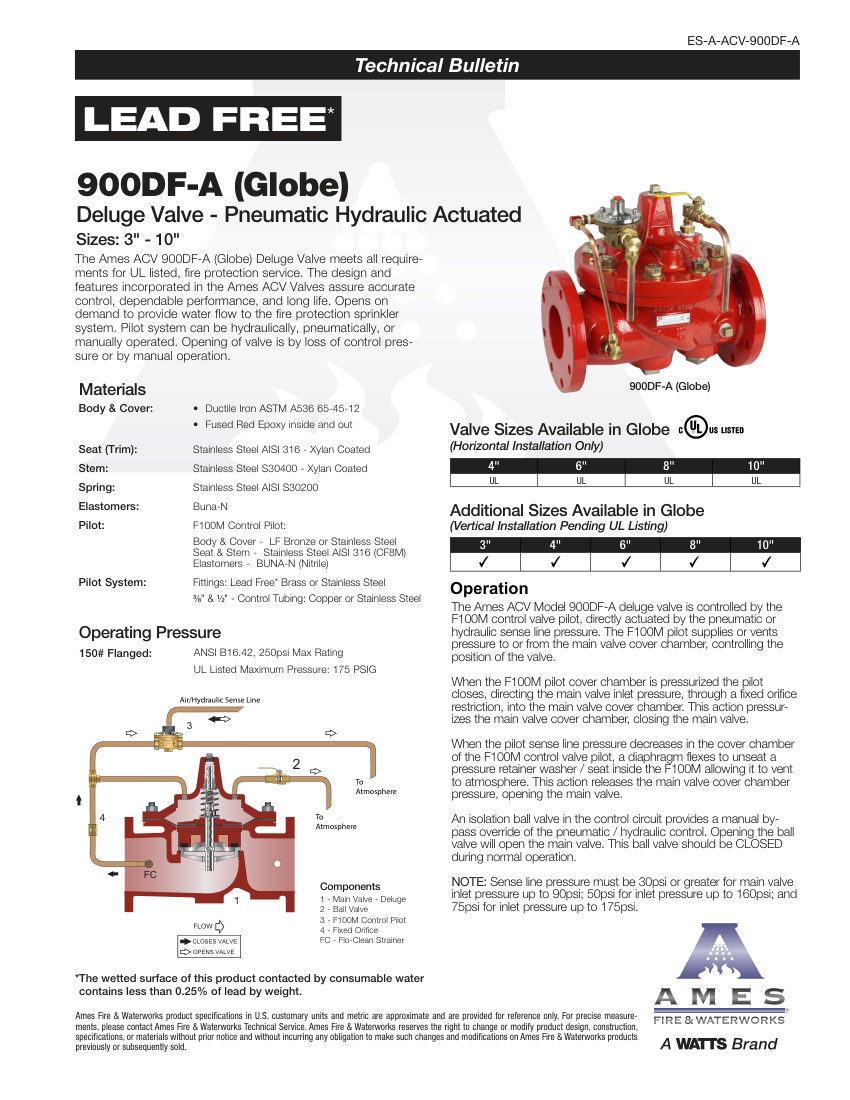 Ames Fire & Waterworks 900DF-A cut sheet — first page