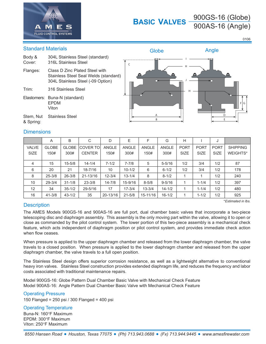 Ames Fire & Waterworks 900GS-16 cut sheet — first page