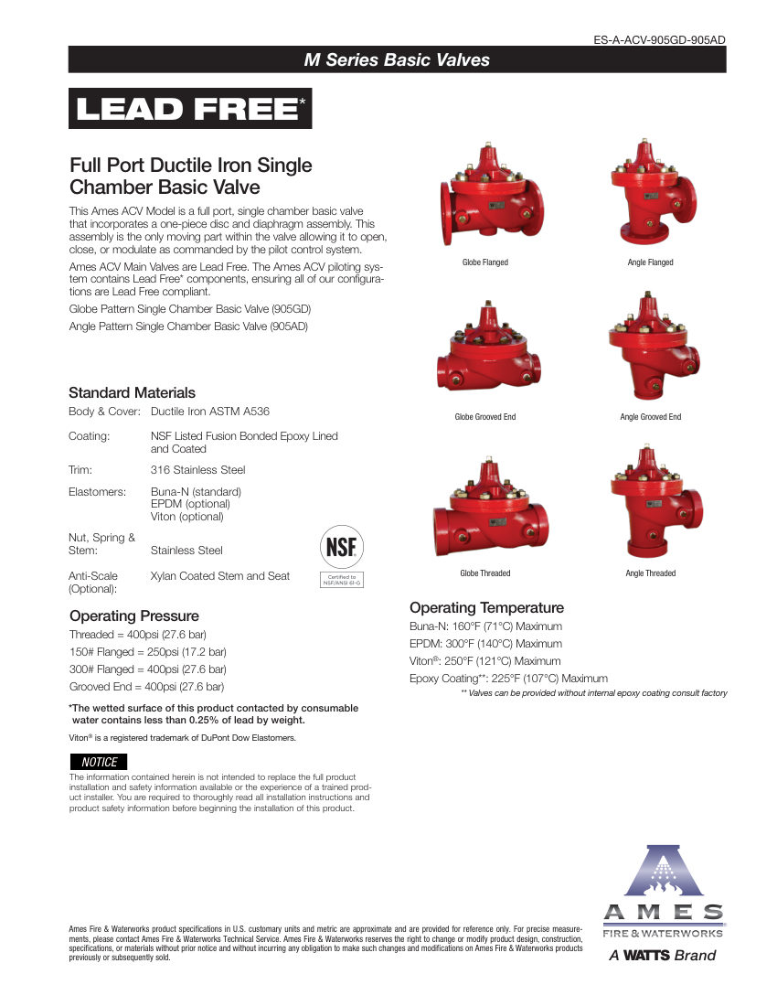 Ames Fire & Waterworks 905 cut sheet — first page