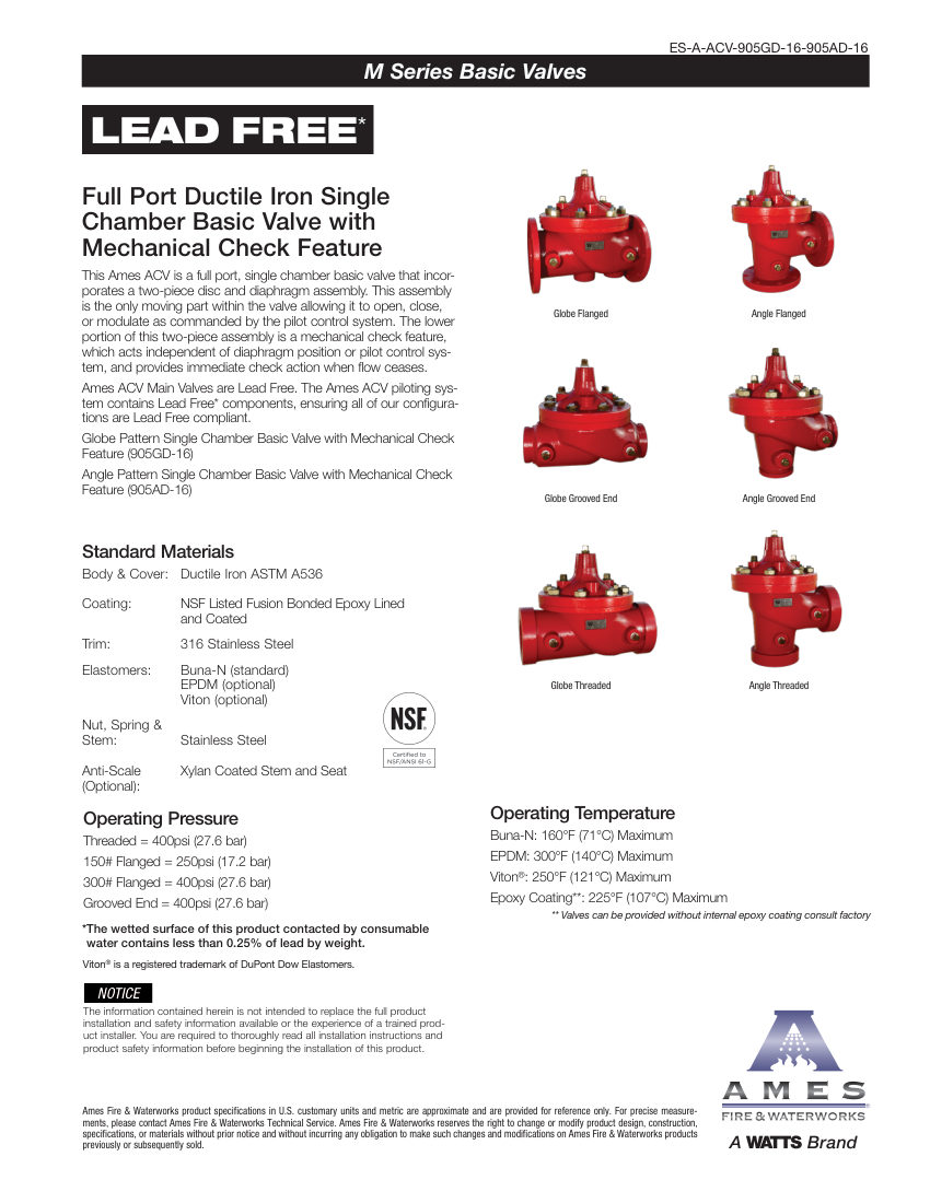 Ames Fire & Waterworks 905GD-16 cut sheet — first page