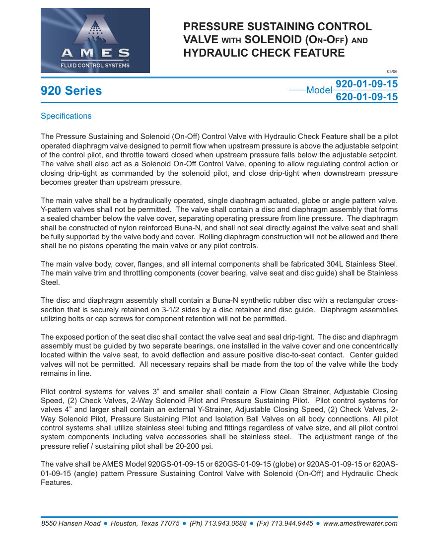 Ames Fire & Waterworks 920-01-09-15 cut sheet — first page
