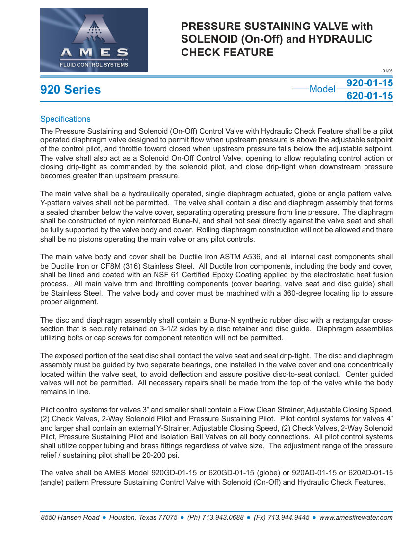 Ames Fire & Waterworks 920-01-15 cut sheet — first page
