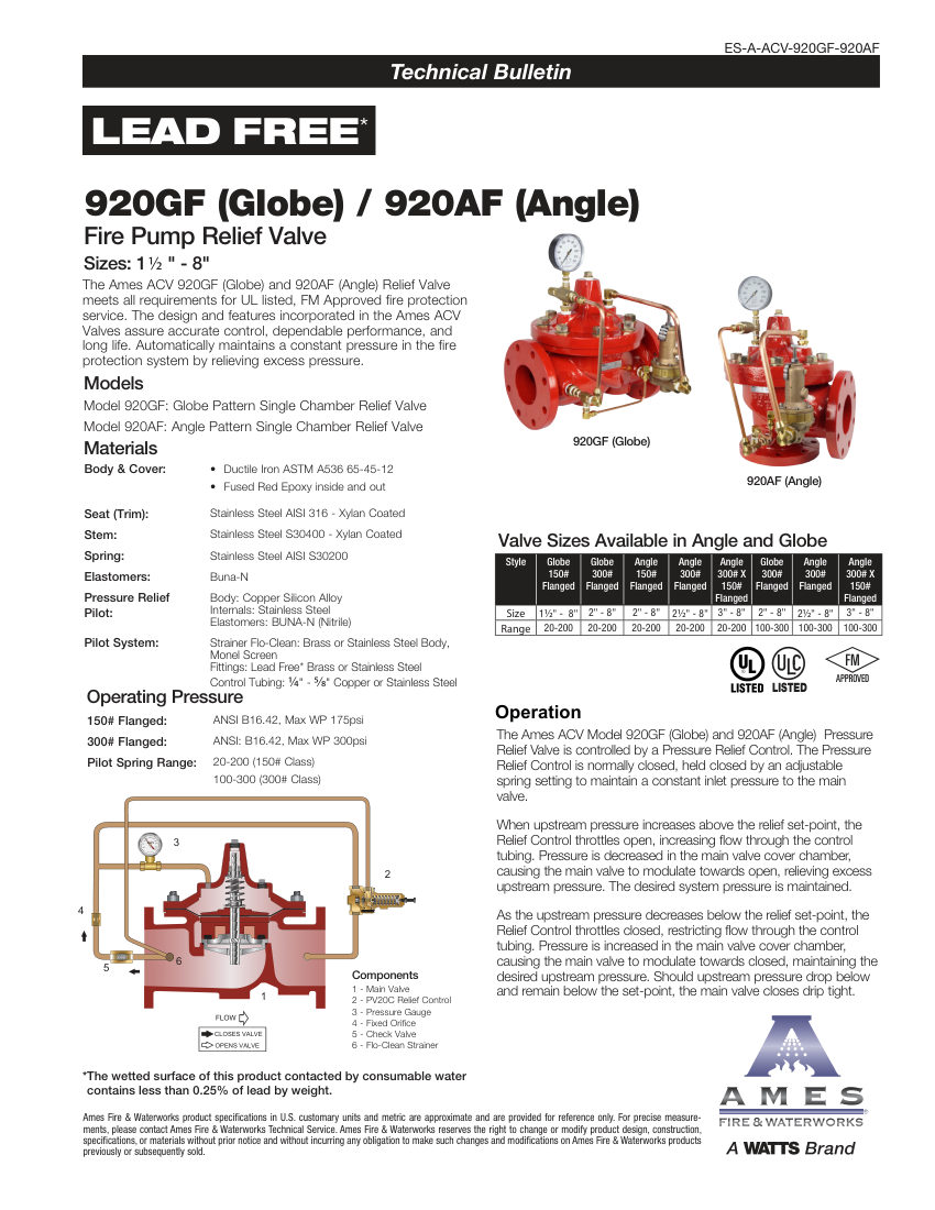 Ames Fire & Waterworks 920 cut sheet — first page