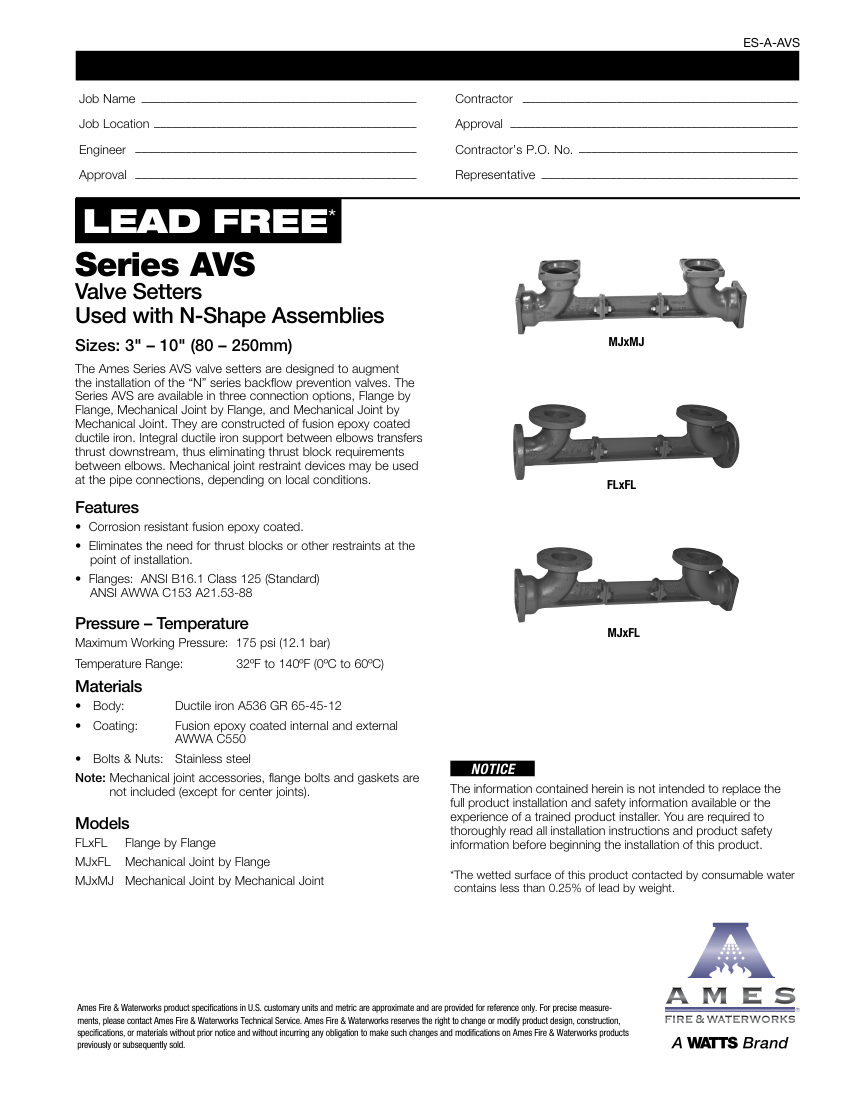 Ames Fire & Waterworks Ames Fire & Waterworks AVS cut sheet — first page