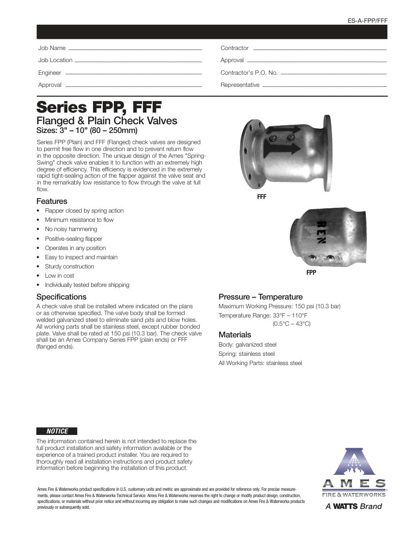 Ames Fire & Waterworks Ames Fire & Waterworks FPP, FFF cut sheet — first page