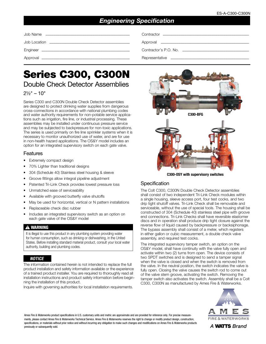 Ames Fire & Waterworks C300 cut sheet — first page