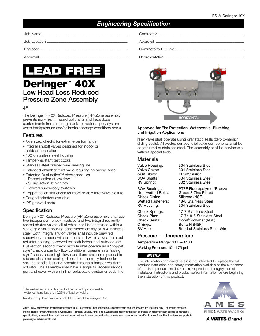Ames Fire & Waterworks ES-A-Deringer 40X 2443 cut sheet — first page