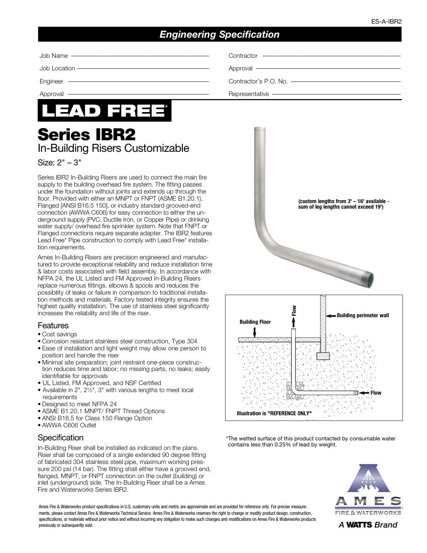 Ames Fire & Waterworks IBR2 cut sheet — first page