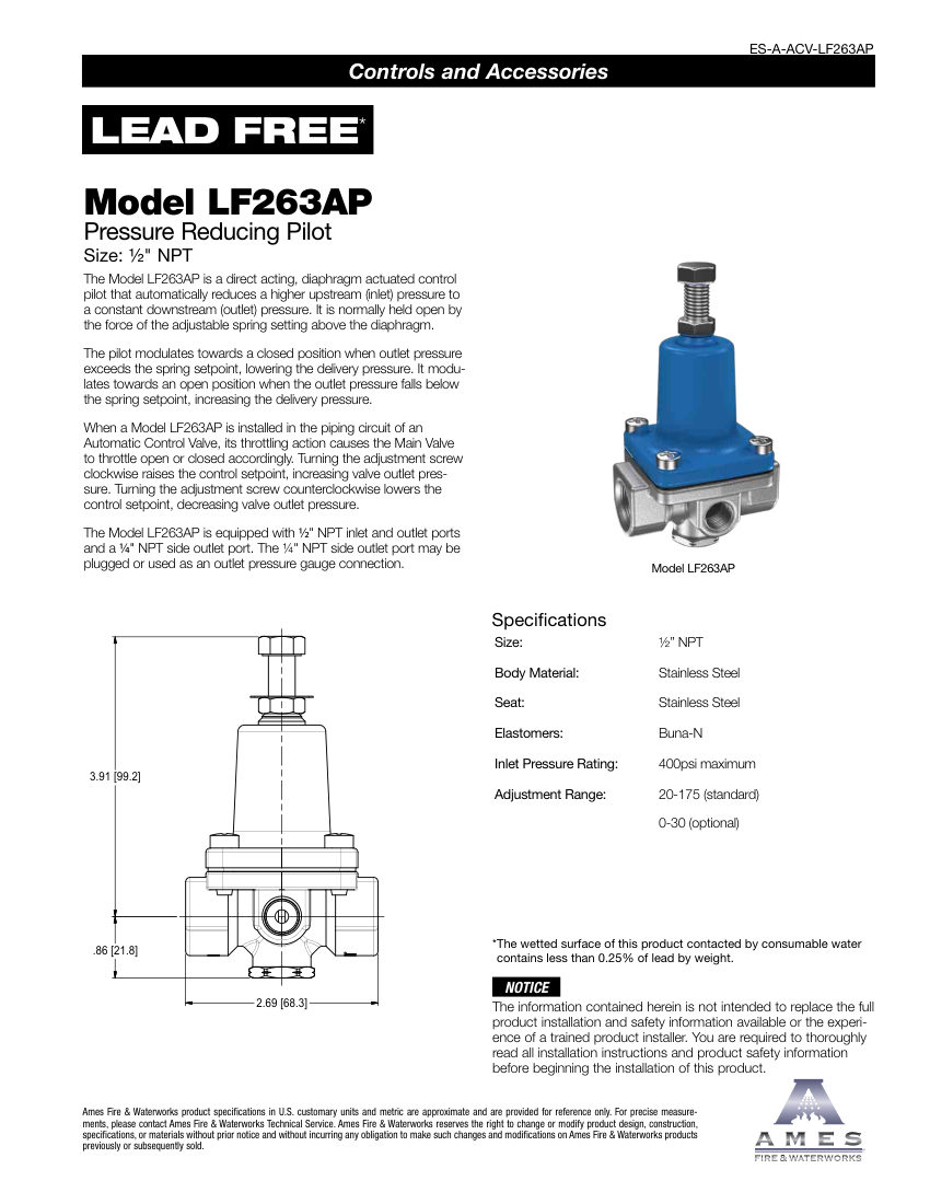 Ames Fire & Waterworks LF263AP cut sheet — first page