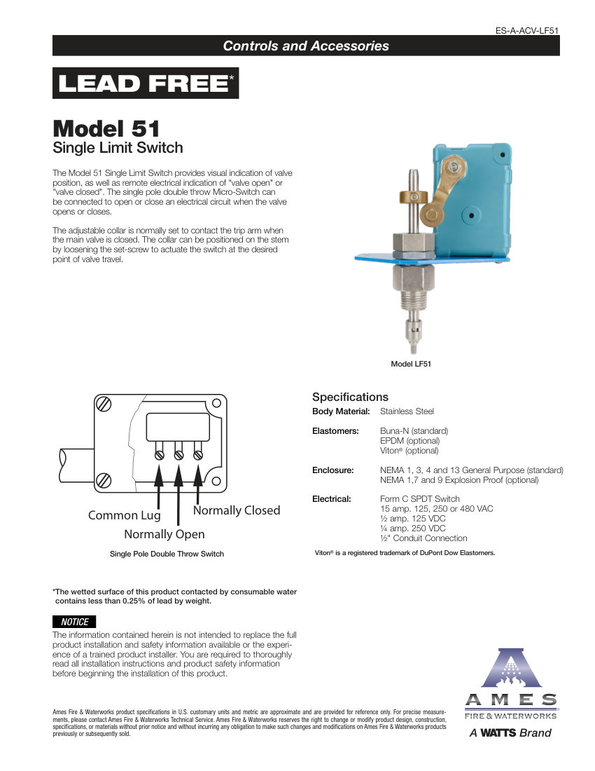 Ames Fire & Waterworks LF51 cut sheet — first page