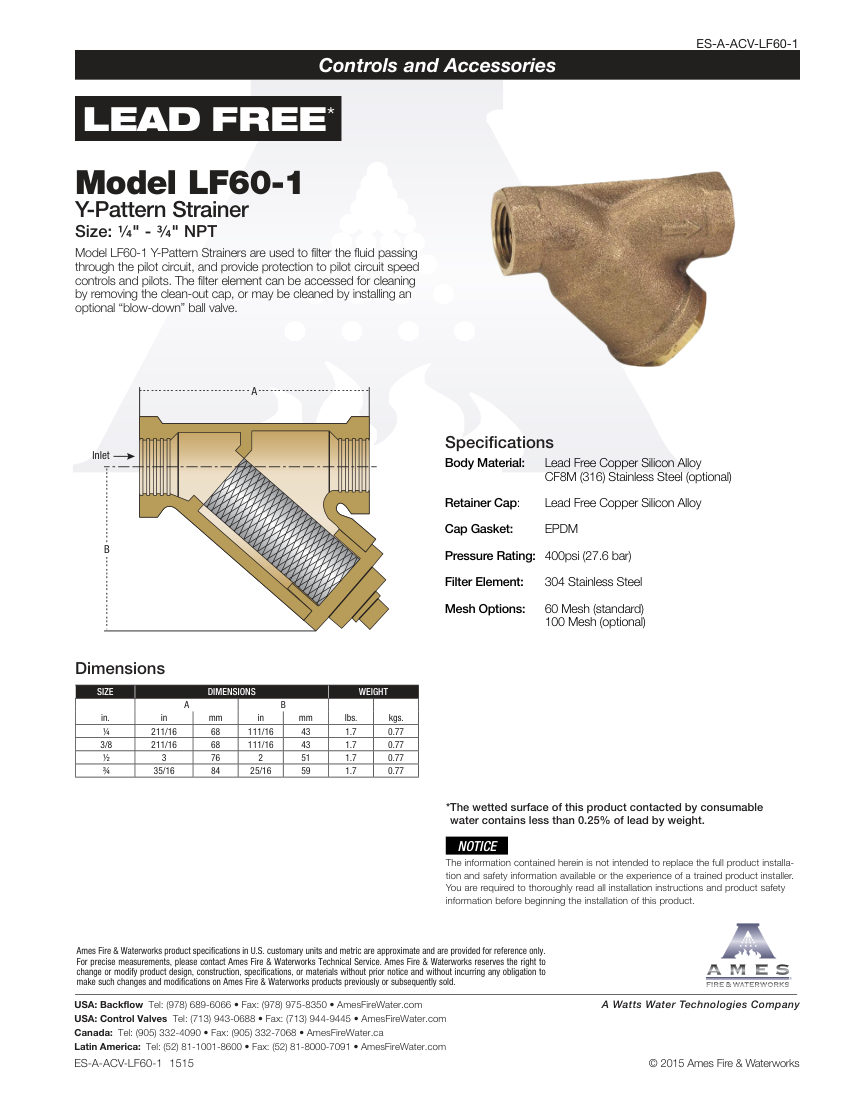 Ames Fire & Waterworks LF60-1 cut sheet — first page