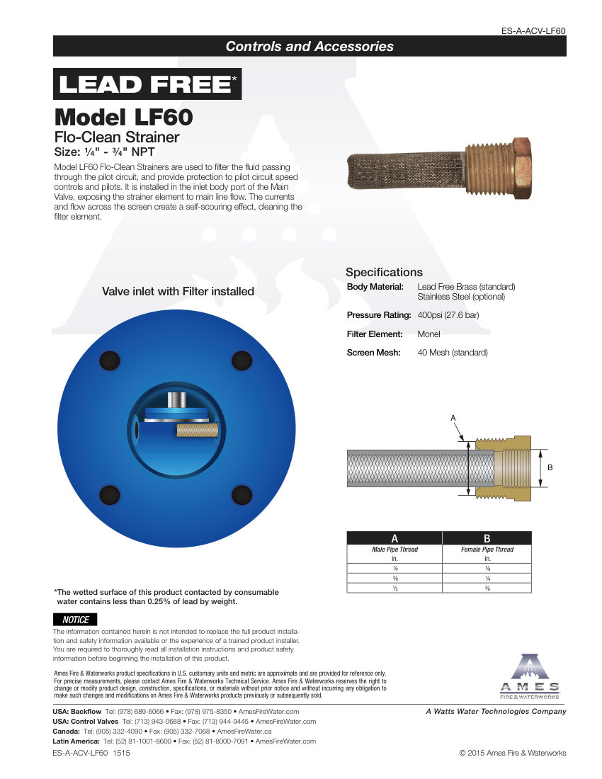 Ames Fire & Waterworks LF60 cut sheet — first page