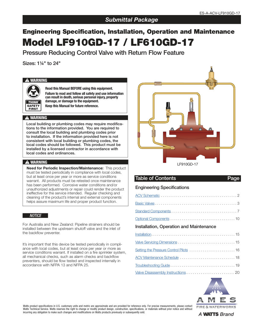 Ames Fire & Waterworks LF910GD-17 cut sheet — first page