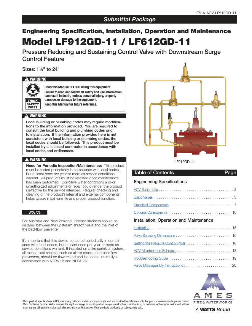 Ames Fire & Waterworks LF912GD-11 cut sheet — first page