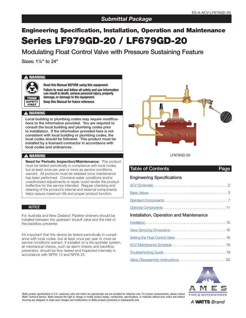 Ames Fire & Waterworks LF979GD-20 cut sheet — first page