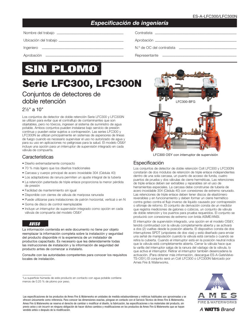 Ames Fire & Waterworks LFC300 cut sheet — first page