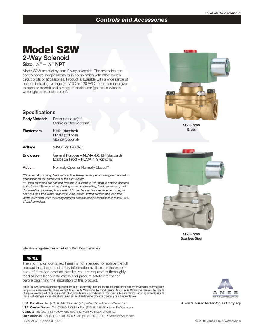 Ames Fire & Waterworks S2W cut sheet — first page