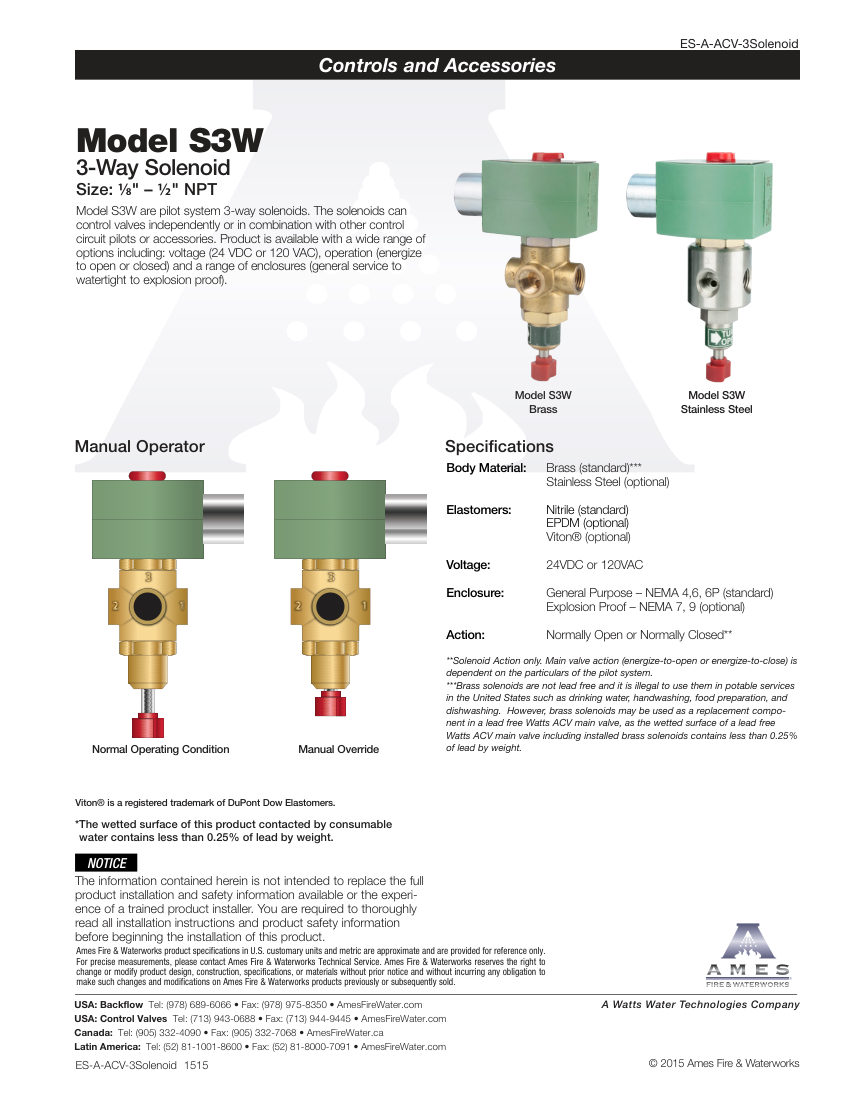 Ames Fire & Waterworks S3W cut sheet — first page