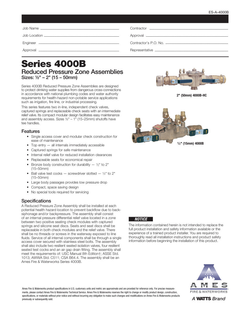 Ames Fire & Waterworks  cut sheet — first page