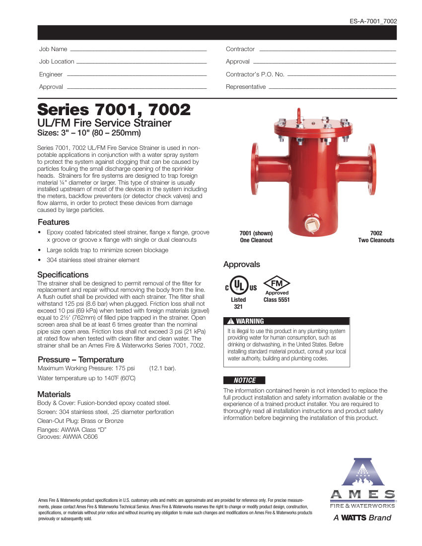 Ames Fire & Waterworks  cut sheet — first page