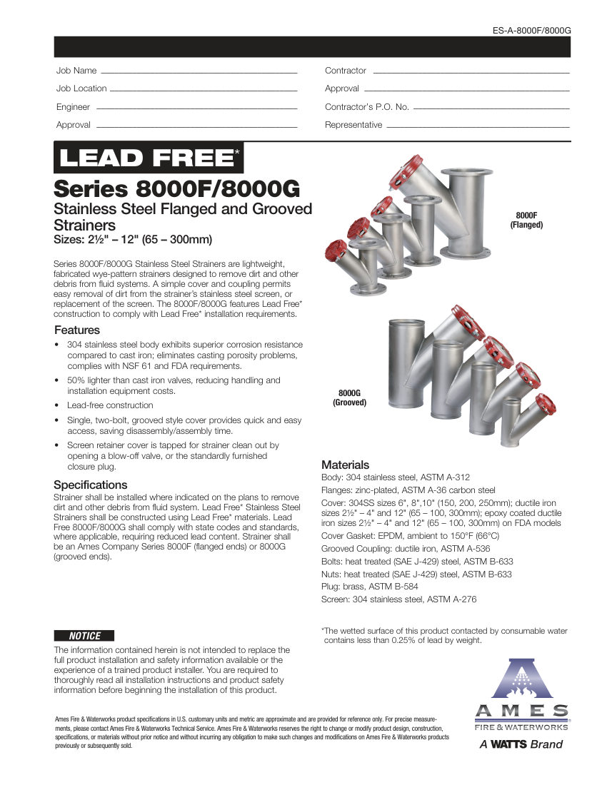 Ames Fire & Waterworks cut sheet — first page