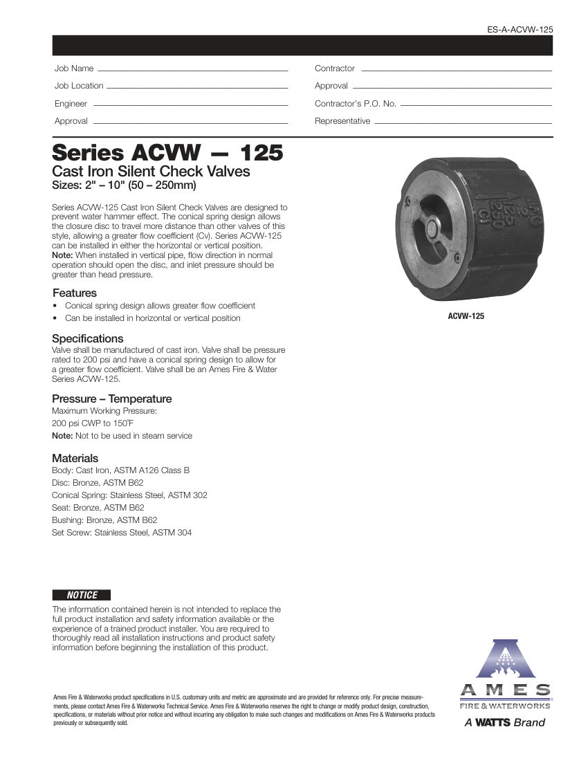 Ames Fire & Waterworks  cut sheet — first page