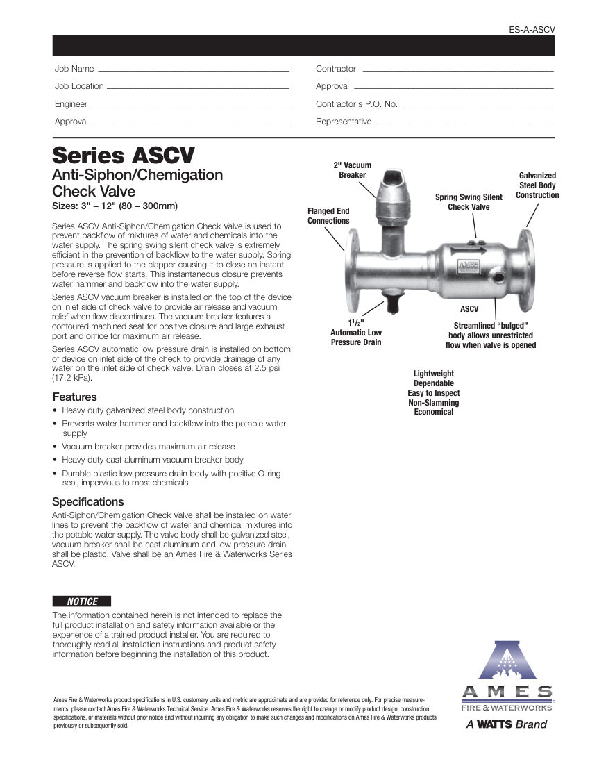 Ames Fire & Waterworks  cut sheet — first page