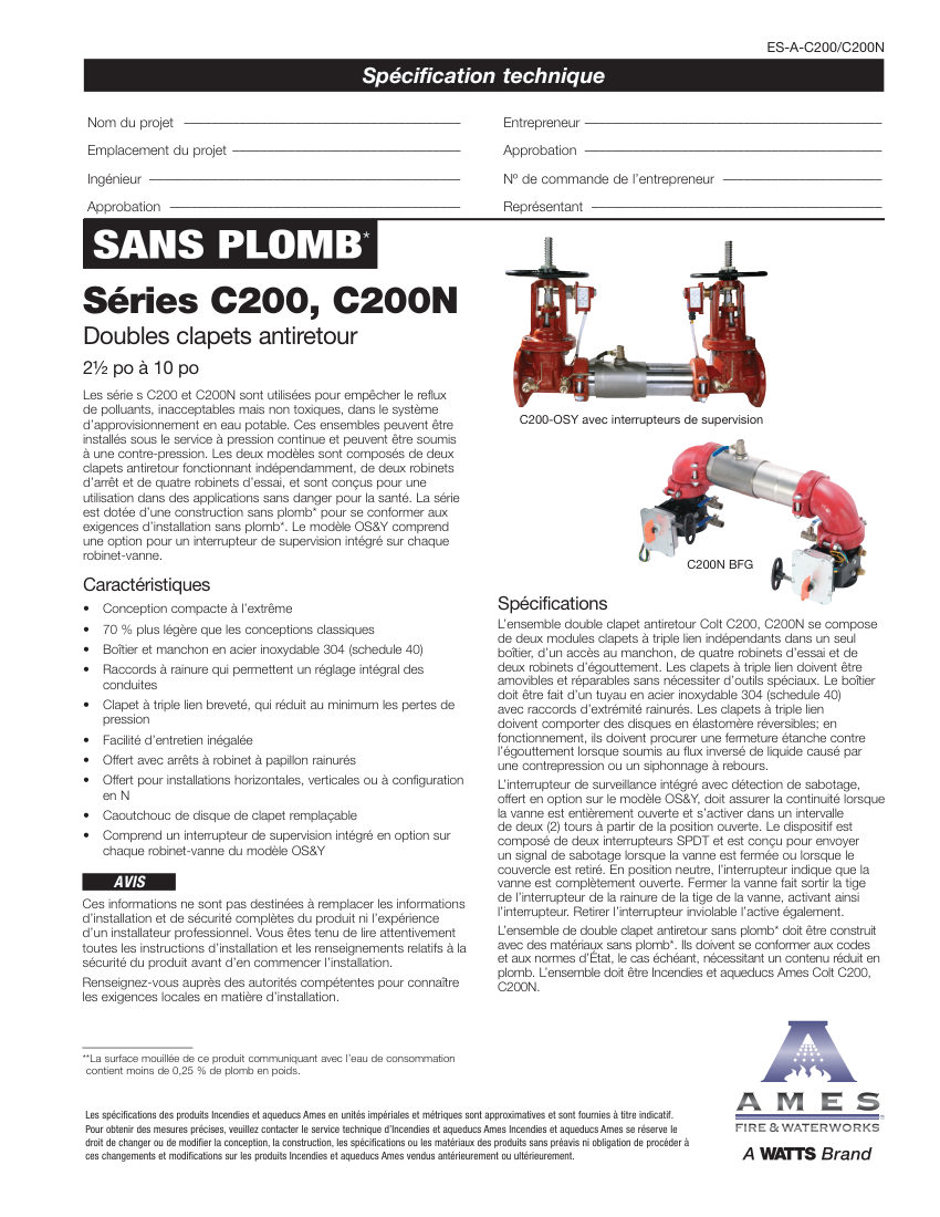 Ames Fire & Waterworks cut sheet — first page