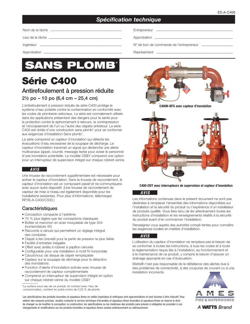 Ames Fire & Waterworks  cut sheet — first page