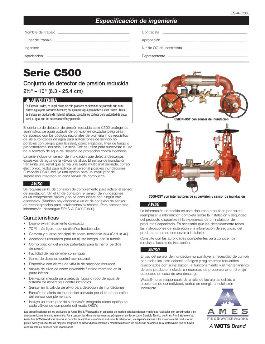 Ames Fire & Waterworks  cut sheet — first page