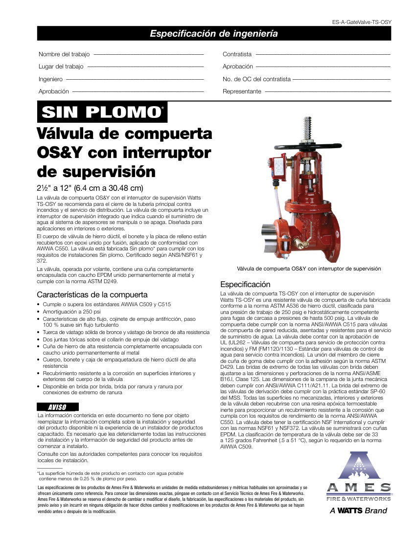 Ames Fire & Waterworks  cut sheet — first page