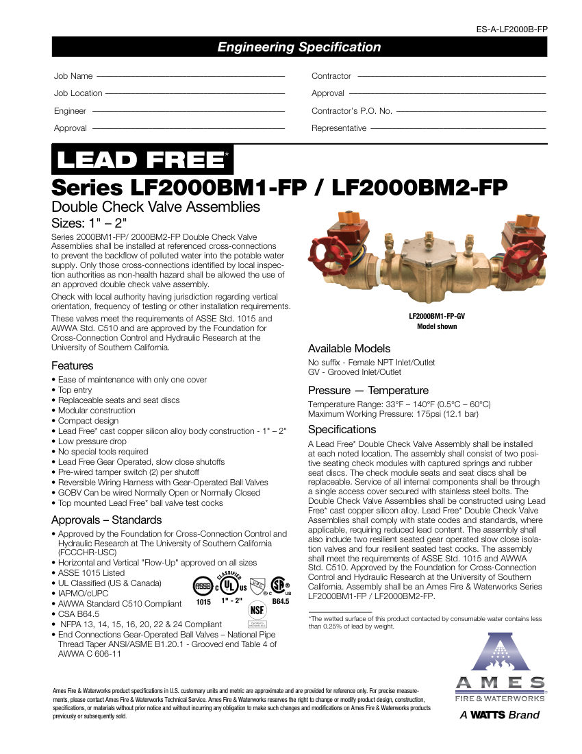Ames Fire & Waterworks cut sheet — first page