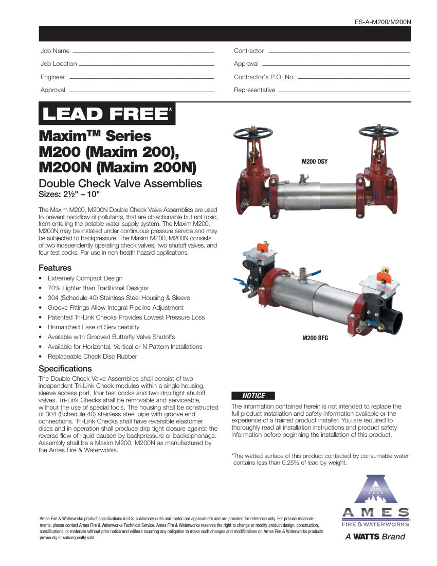 Ames Fire & Waterworks cut sheet — first page