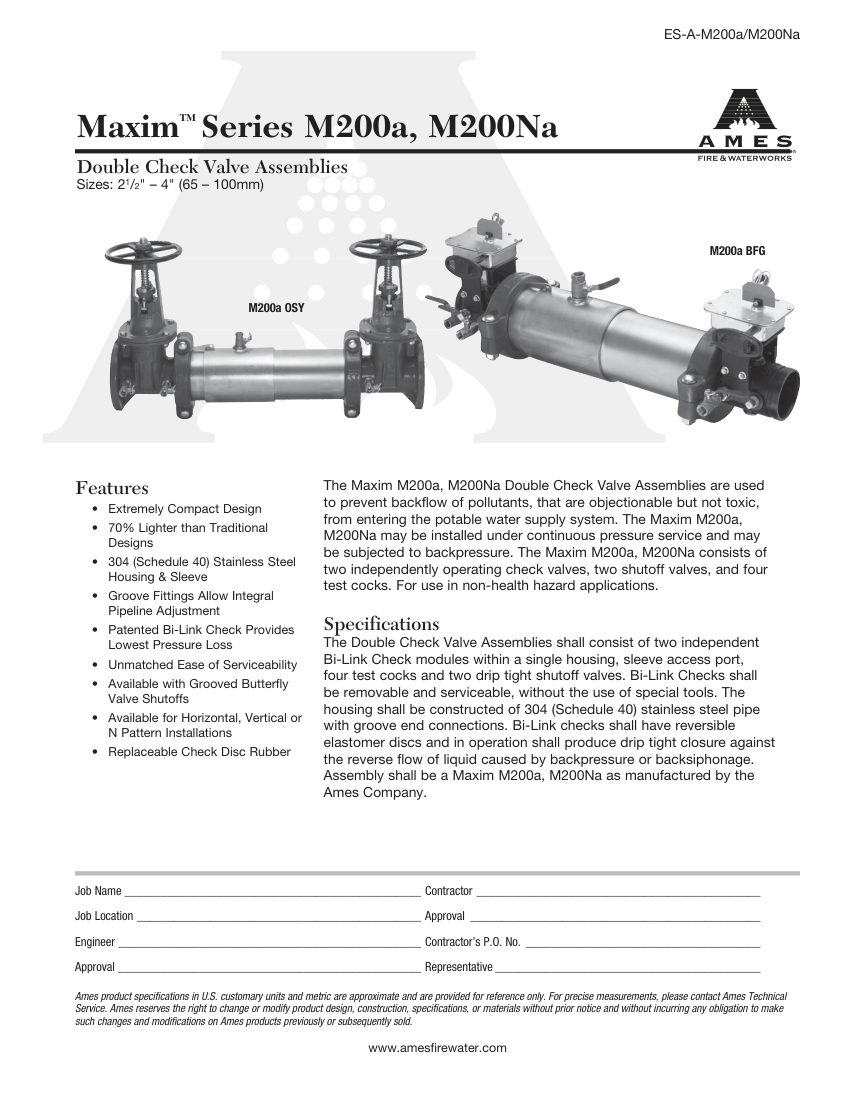 Ames Fire & Waterworks cut sheet — first page