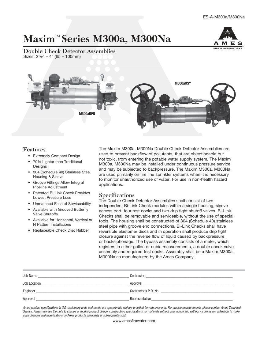 Ames Fire & Waterworks cut sheet — first page