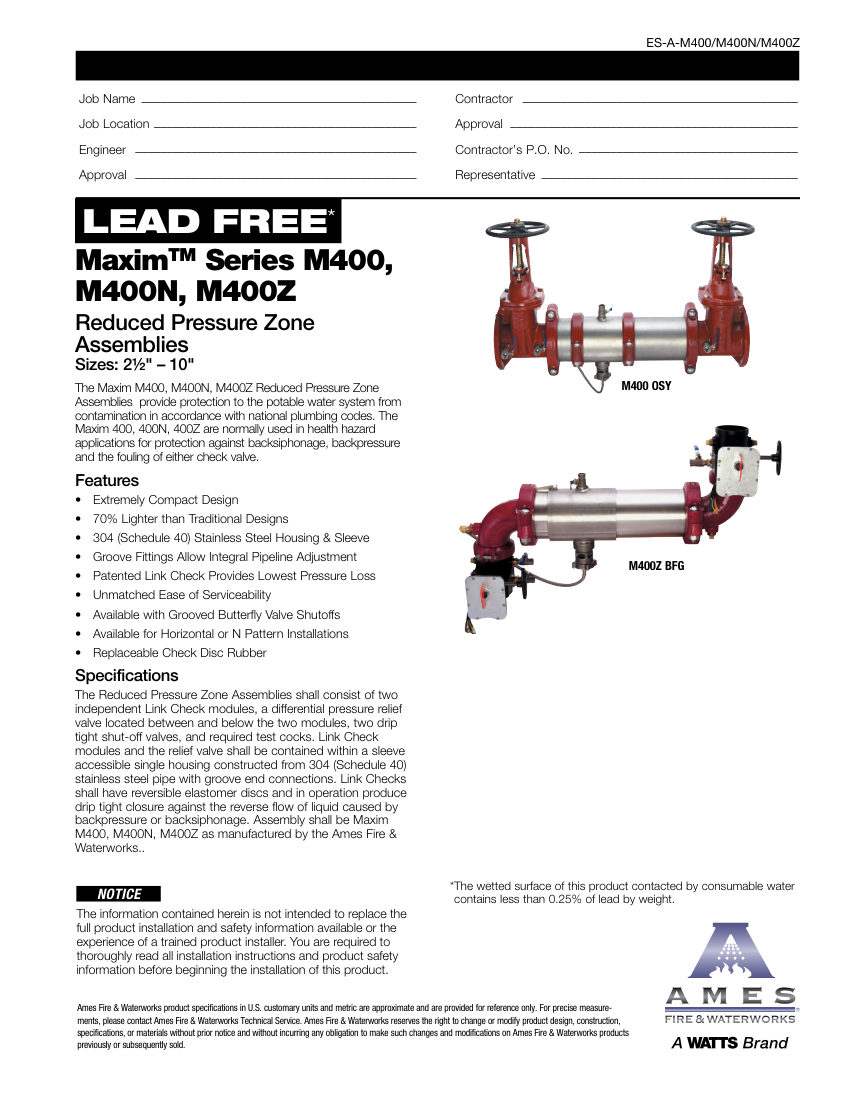 Ames Fire & Waterworks  cut sheet — first page