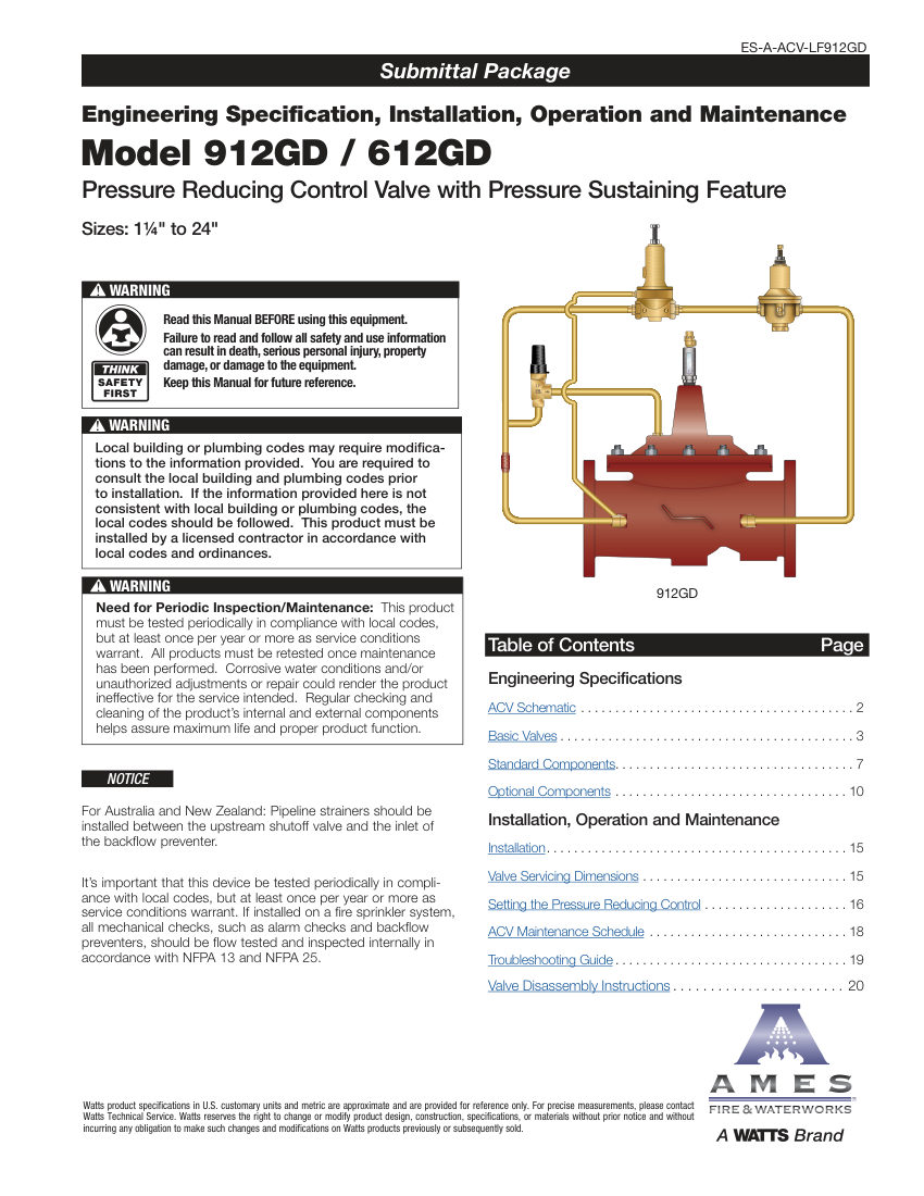 Ames Fire & Waterworks Package - Automatic Control Valve LF912GD cut sheet — first page