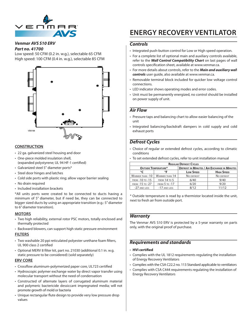 Broan 41700 cut sheet — first page