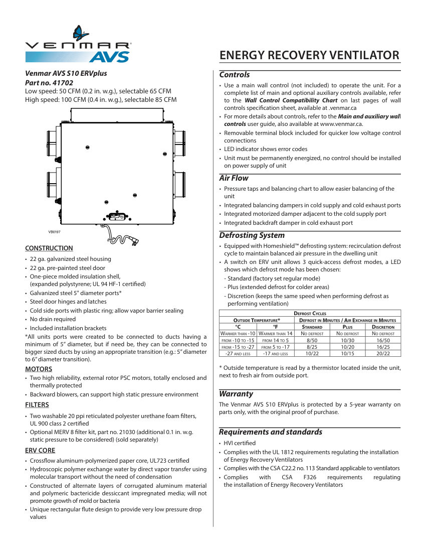 Broan 41702 cut sheet — first page