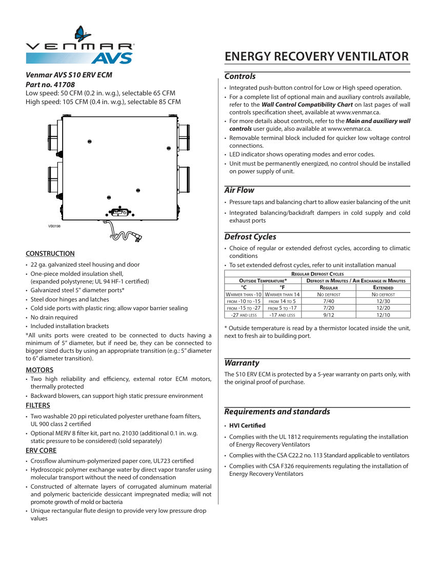 Broan 41708 cut sheet — first page