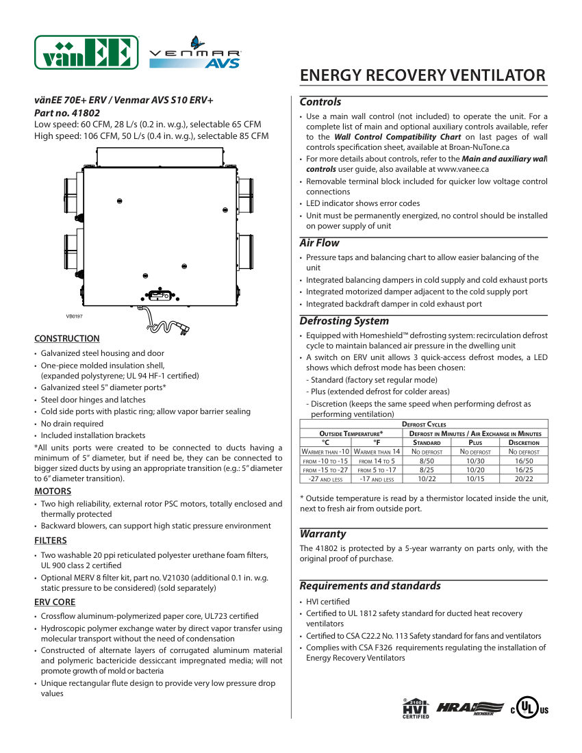 Broan 41802 cut sheet — first page