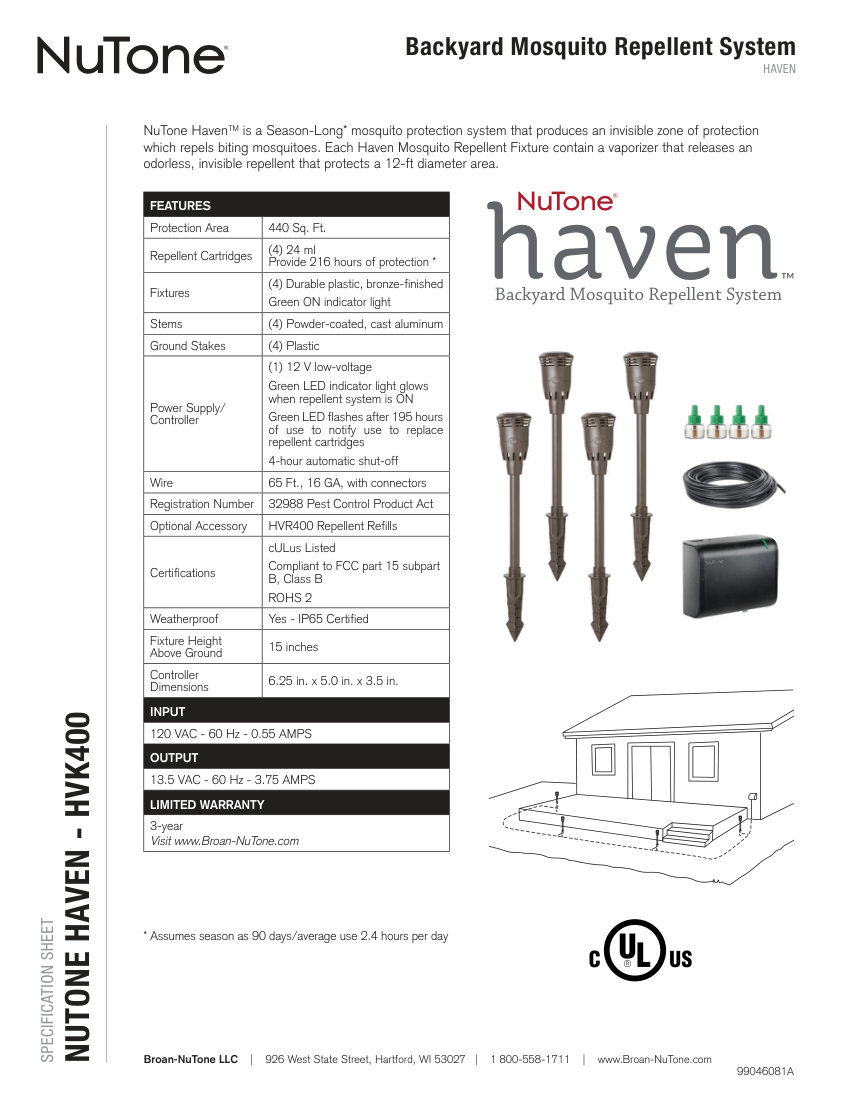 Broan HVK400 cut sheet — first page
