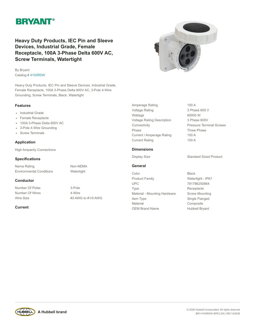 Bryant BRY-4100R5W cut sheet — first page