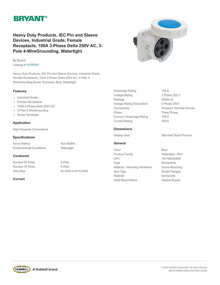 Bryant BRY-4100R9W cut sheet — first page