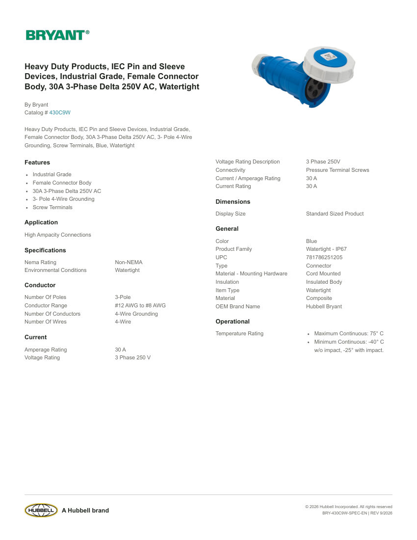 Bryant BRY-430C9W cut sheet — first page