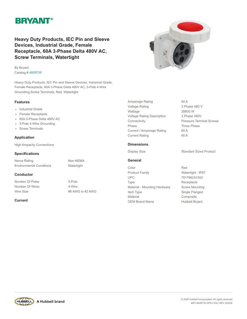 Bryant BRY-460R7W cut sheet — first page