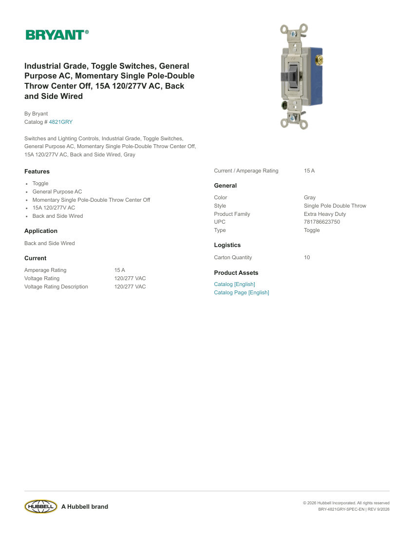 Bryant BRY-4821GRY cut sheet — first page