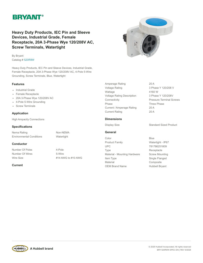 Bryant BRY-520R9W cut sheet — first page